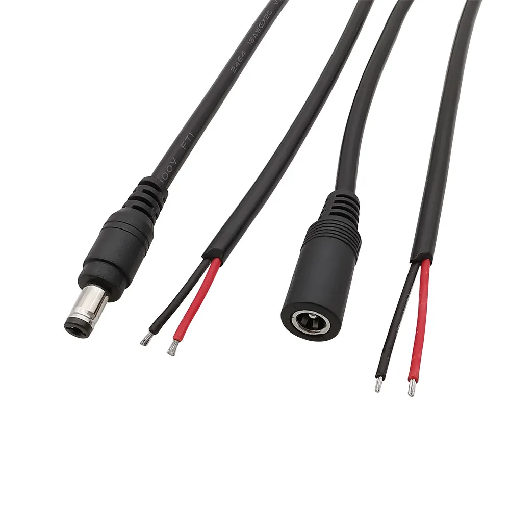 DC Power Pigtails Cable DC 5.5mm x 2.1mm Male Female to Bare Wire Open End 18AWG Wires Connector for CCTV Camera LED Strip Light