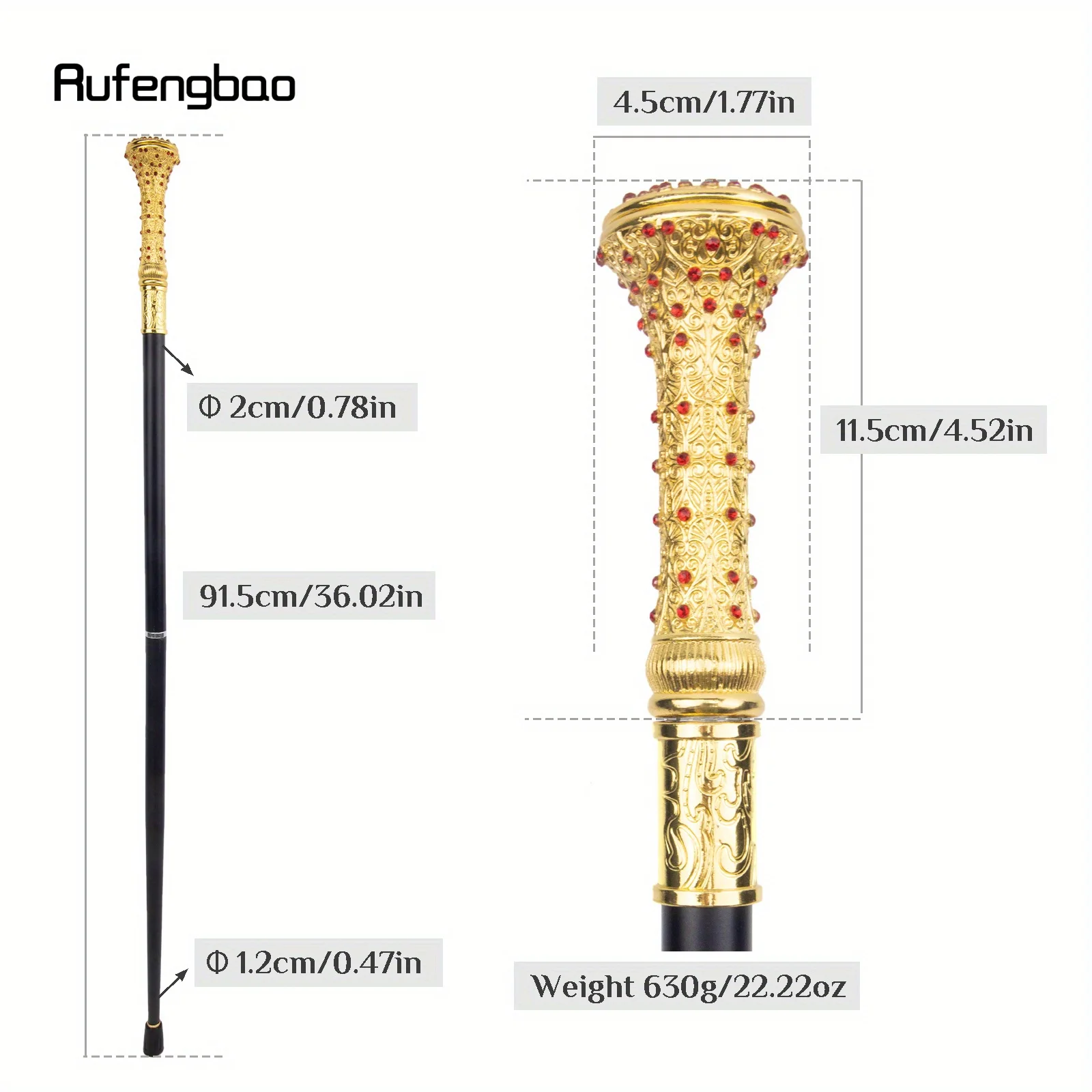 Golden Red Artificial Diamond Walking Cane  Crosier Cane Decorative Cane Halloween For Cosplay And Parties, For Cosplay & Party