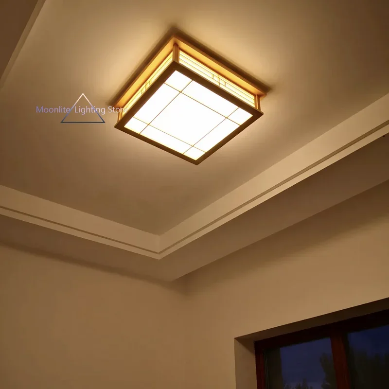 LED الخشب مربع حصير تجهيزات ضوء السقف الإضاءة اليومية مصباح غرفة نوم المطبخ بهو شرفة غرفة المعيشة التصميم الطبيعي