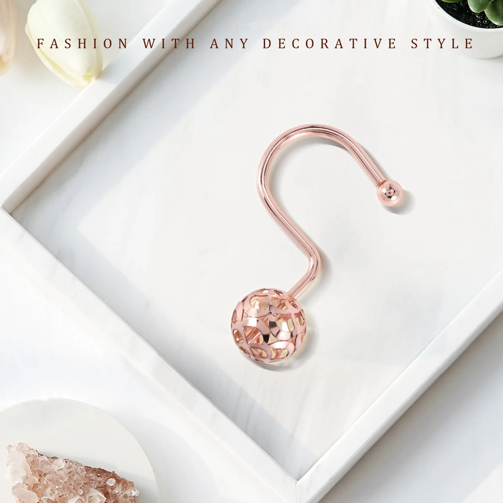 

AB39-Shower Curtain Hooks Rings,Set Of 12 Decor ,Metal Rustproof For Bathroom