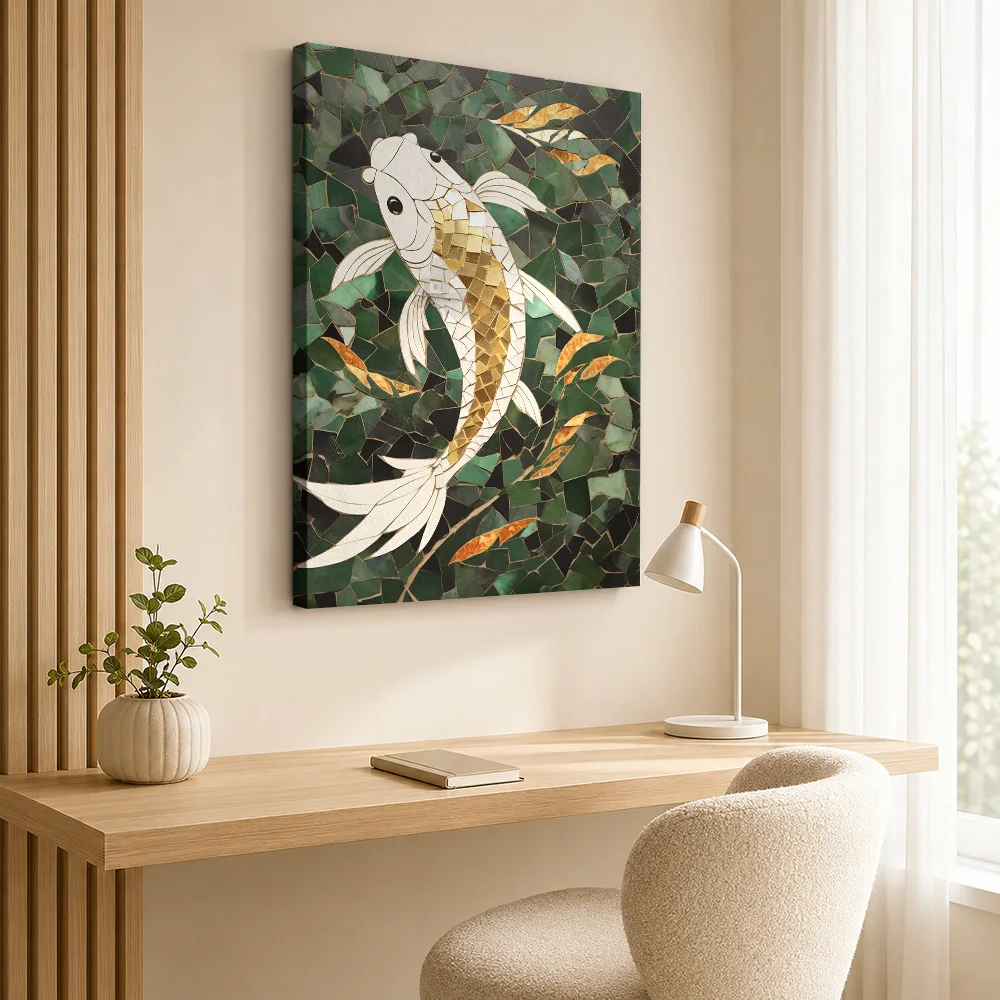 Koi Fish Mosaic Kentsugi Framed Canvas Print Poster Personalized Photo Japanese Inspired Wall Paintings Decoration for Bedroom