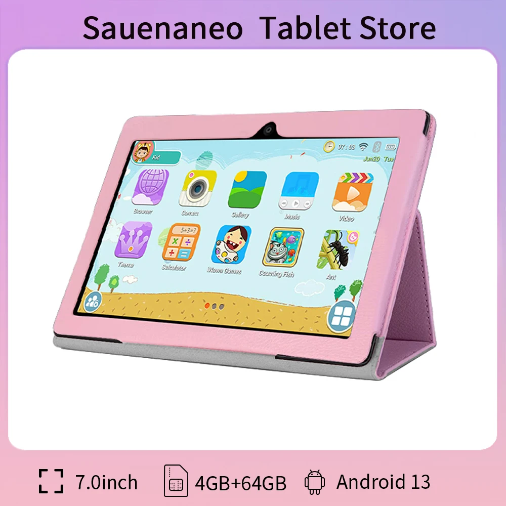 Sauenaneo Android 7,0-Zoll-Kind-Tablet Quad Core Dual-Kamera 4 GB + 64 GB unterstützt Google Play Android 13 4000 mAh