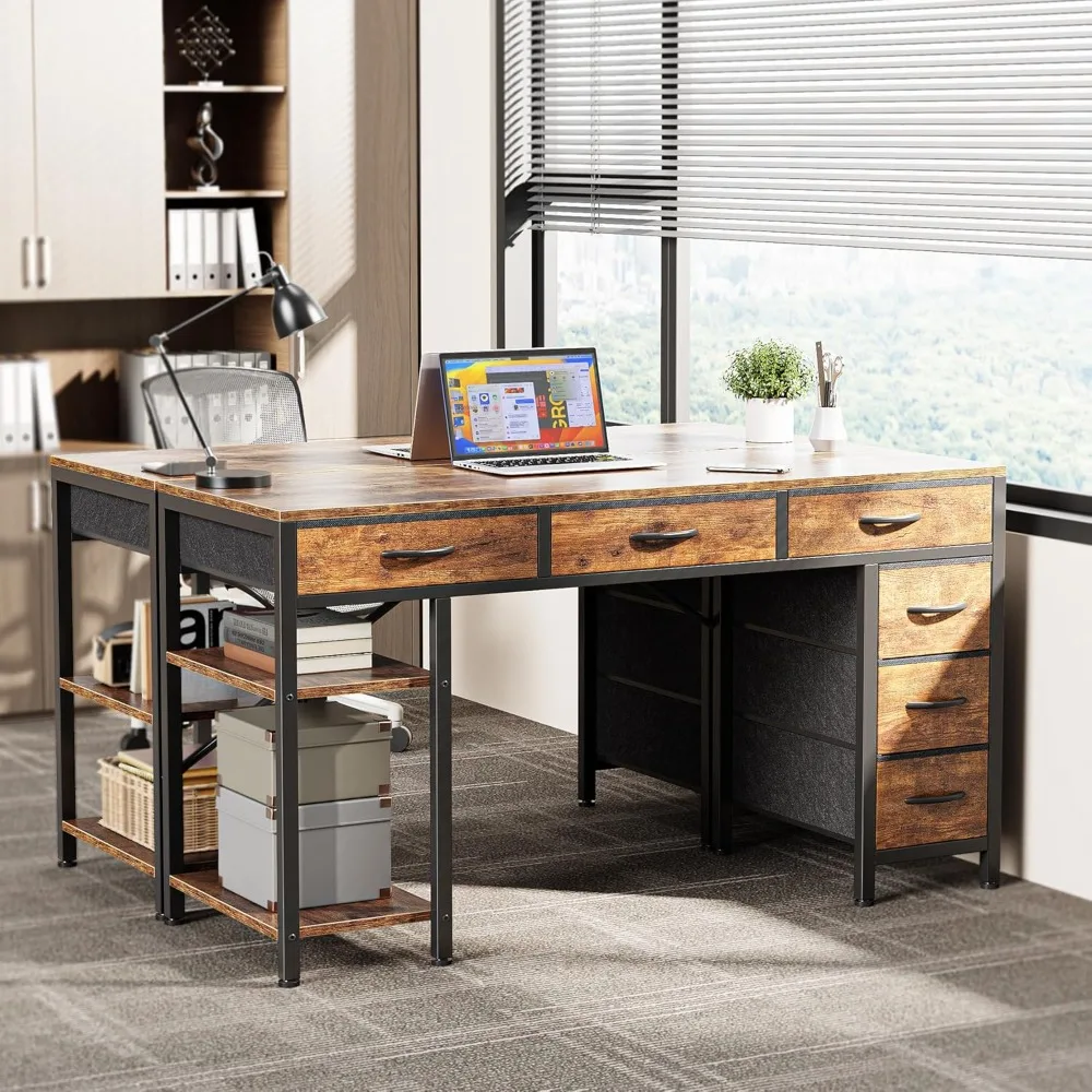 

Computer Desk with 6 Drawers, 47 Inch Office Desk with Shelves, Reversible Gaming Desk, Corner Desk with Storage