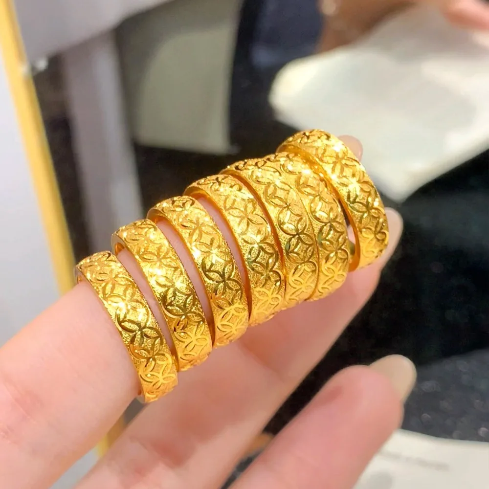 Copper grain ring small design light luxury coins closed index finger ring 9999gold
