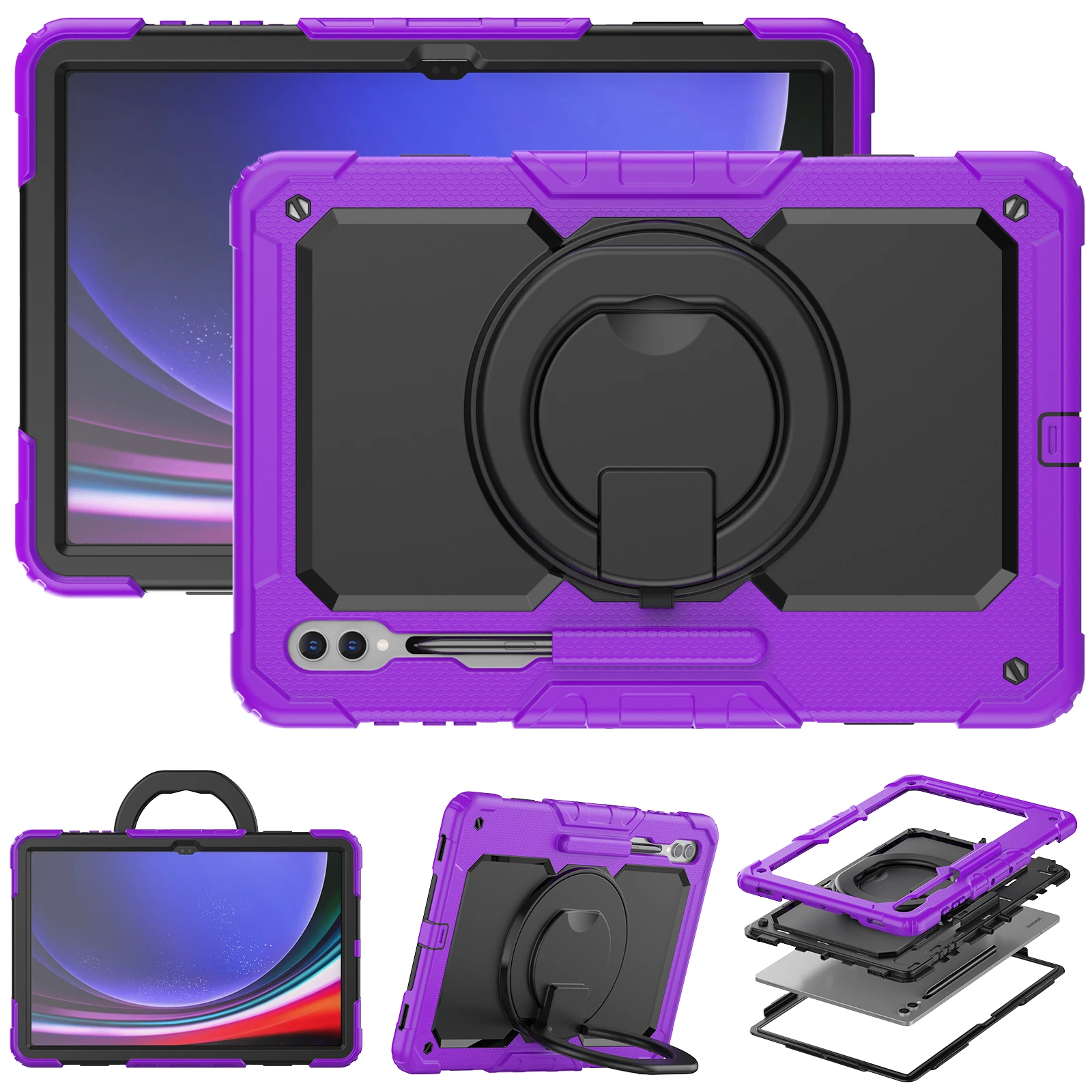 Heavy Case for Samsung Galaxy Tab S10Ultra S9Ultra S8Ultra 14.6 inch SM-X920 SM-X910B SM-X900 Cover with 360° Rotatable Bracket