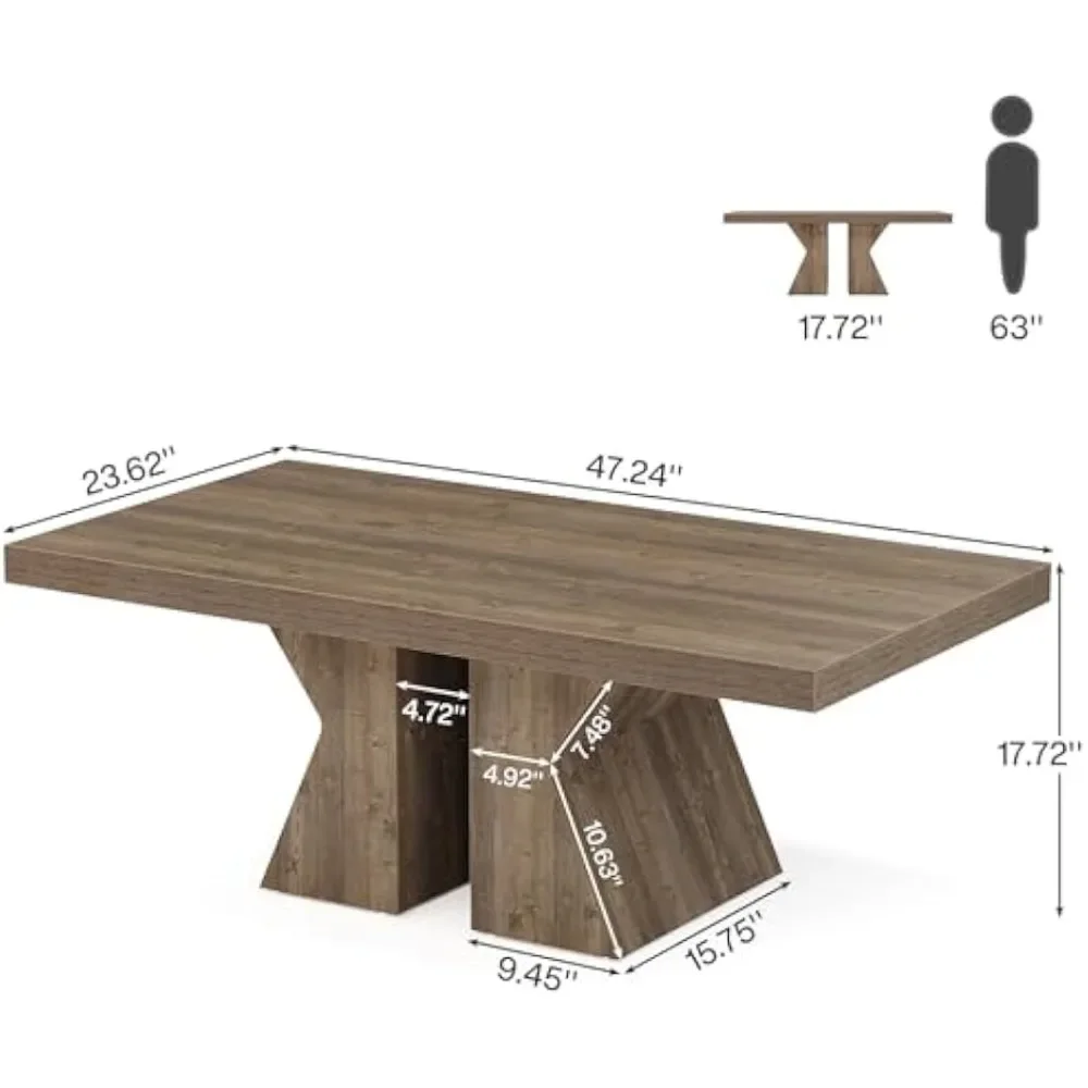 Wood Coffee Table, 47-Inch Rectangular Center Tables with Thick Wooden Base, Farmhouse Wood-Look Cocktail Table for Living Room