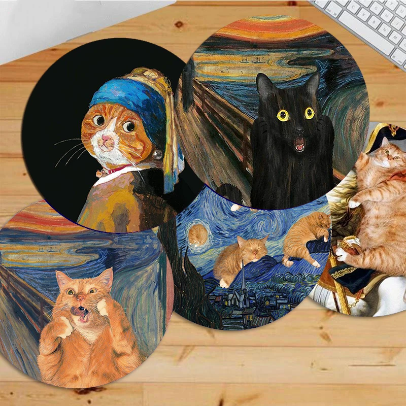 

Cute Cats Mouse Pad Van Gogh Mouse Mat Gamer Vintage Starry Night Gaming Accessories Mousepad Computer Desk Mousemats 22x22cm