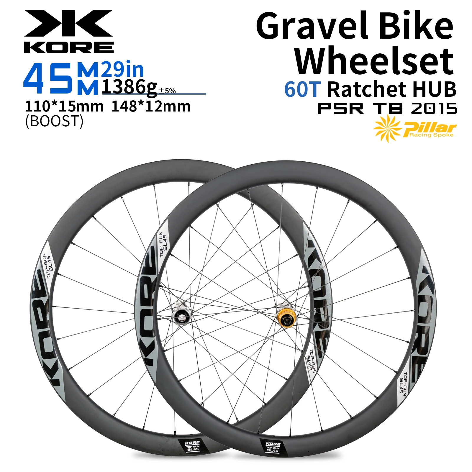 

KORE Gravel Rujixu глубина 45 мм 700c/29IN T1000 Карбоновая колесная пара 60T Ступица с храповым механизмом Road 24H Pillar 2015 Road Adventure Bike BOOST