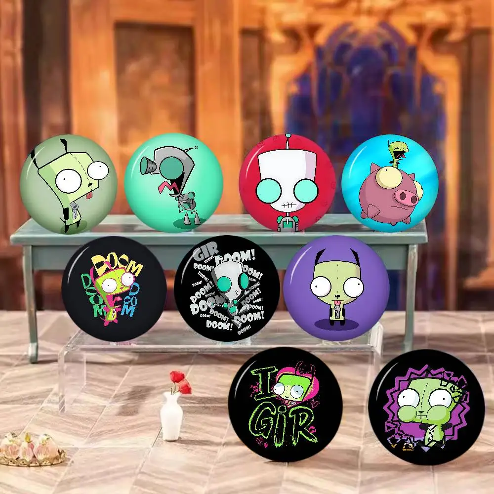 Cartoon I-Invader Z-Zim Creative Pins Funny Faces Round Snap-in Brooch Badge Backpack Hat Accessories Jewelry Gifts