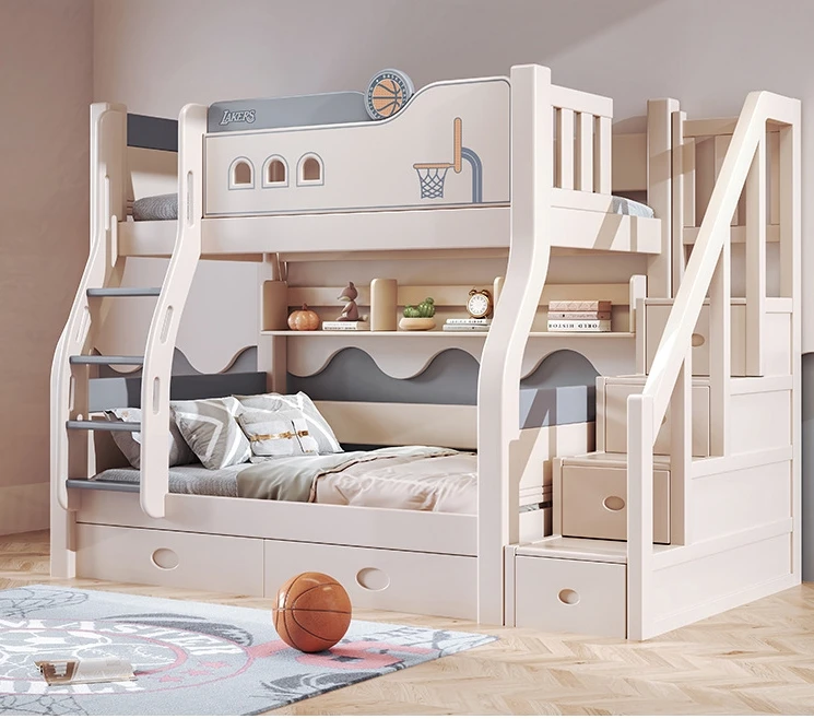 

！@New Style Wood Double Bunk Bed Storage Bedroom Furniture Bunk Bed