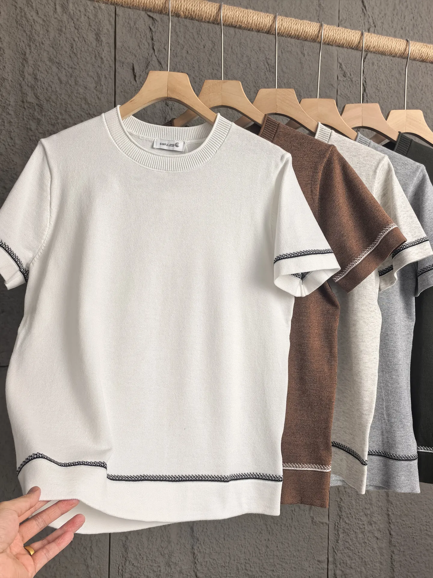2026 Summer New Japanese Retro Short Sleeve O-neck Knitted Solid Color T-shirt Men's Simple 67% Cotton Washed Casual Loose Tops