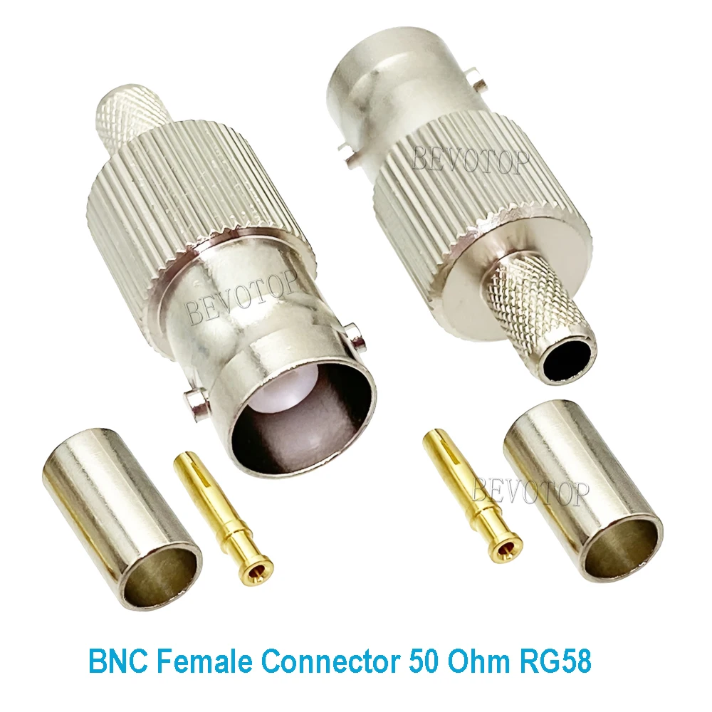10PCS/LOT BNC Female Crimp Type Connector for CCTV Systems Female Coupler Connector BNC Crimp RG58 RG142 LMR195 RG400 Cable