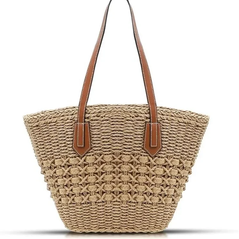 Women's Handwoven Straw Tote Bag Large Capacity Versatile Summer Vegetable Basket Shoulder Bag view 5