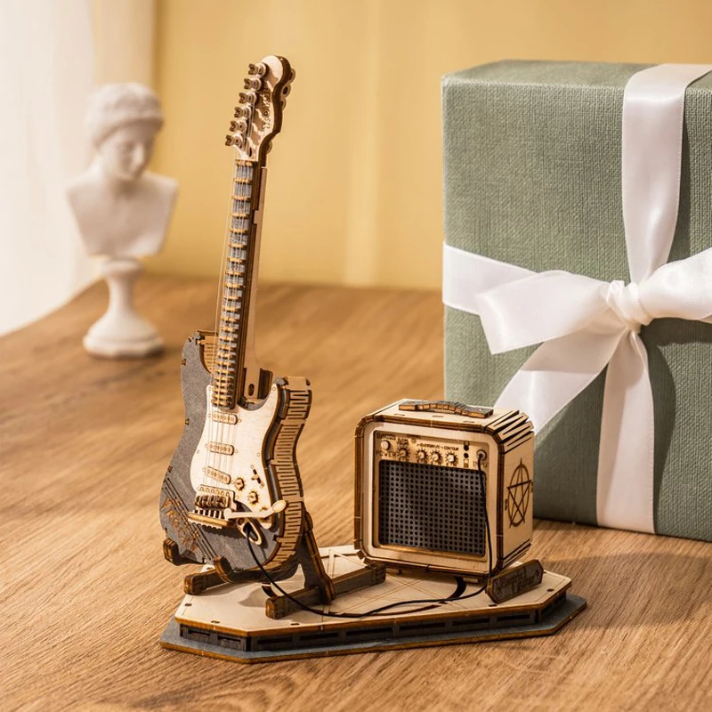 Wooden Guitar Model 3D Puzzle DIY Assembly Building Kit Creative Educational Toy Gift for Adults & Kids Christmas Present view 5