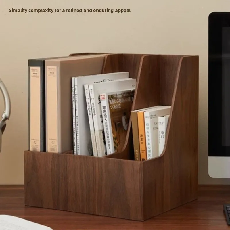 

Japanese Style Wooden Storage Box Desktop Document Organizer Vertical File Holder Large Capacity Sturdy Bookend for Office Study