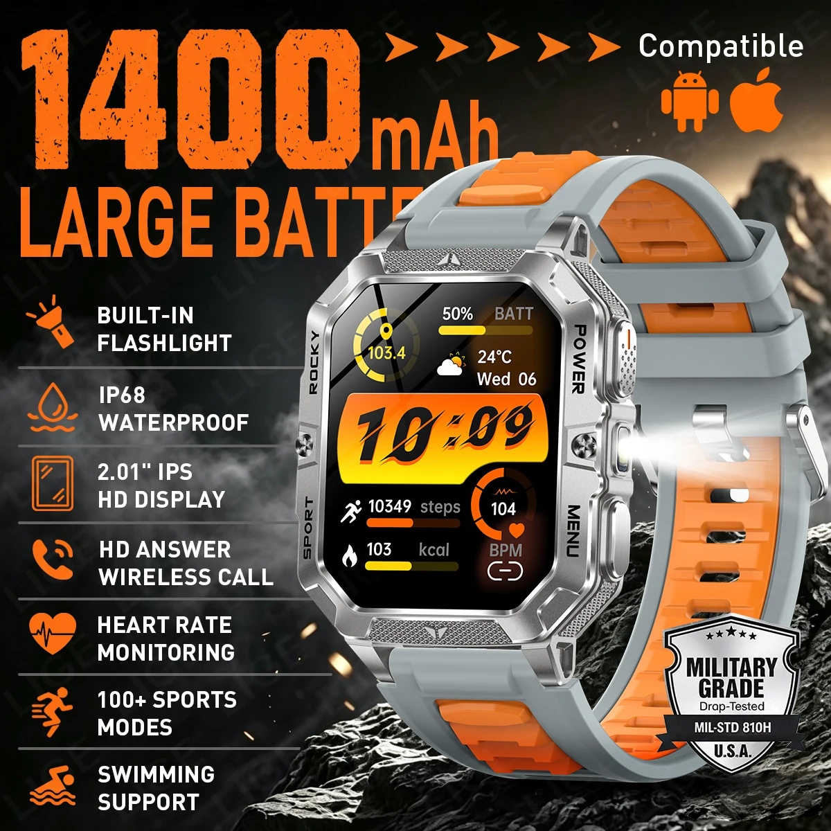 LIGE New 1400mAh Large Battery Smart Watch 2.01