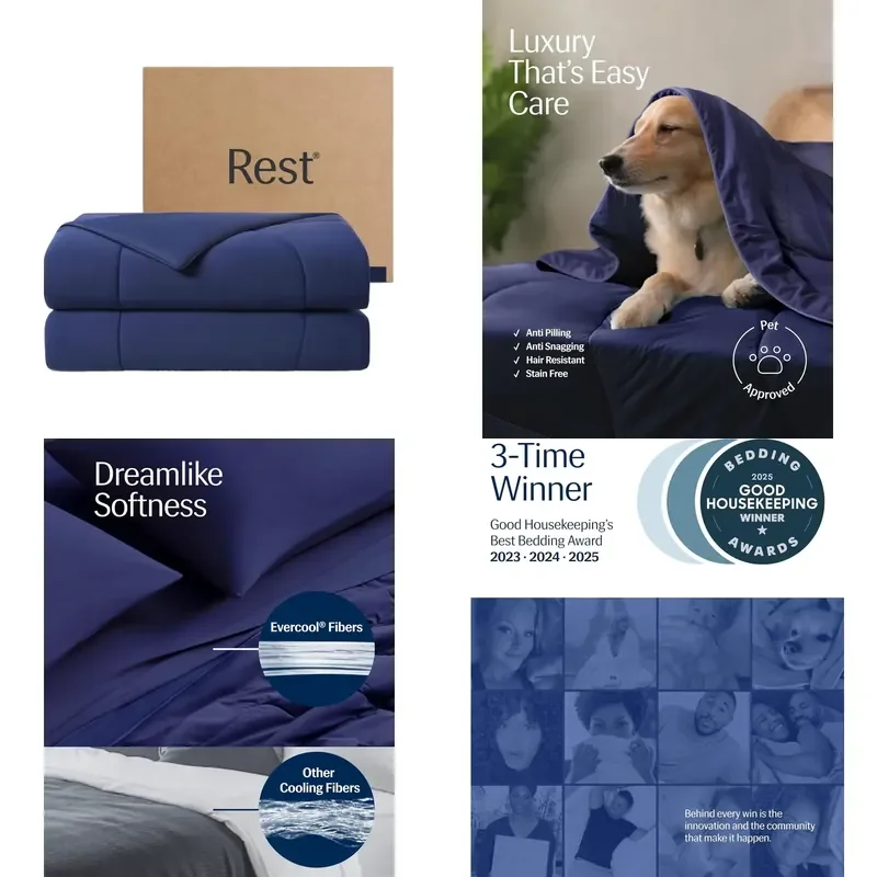 SCD07K REST Evercool King/Cal King Comforter 106x90 Inches Midnight Blue All Season Cooling Bedding Lightweight Breathable