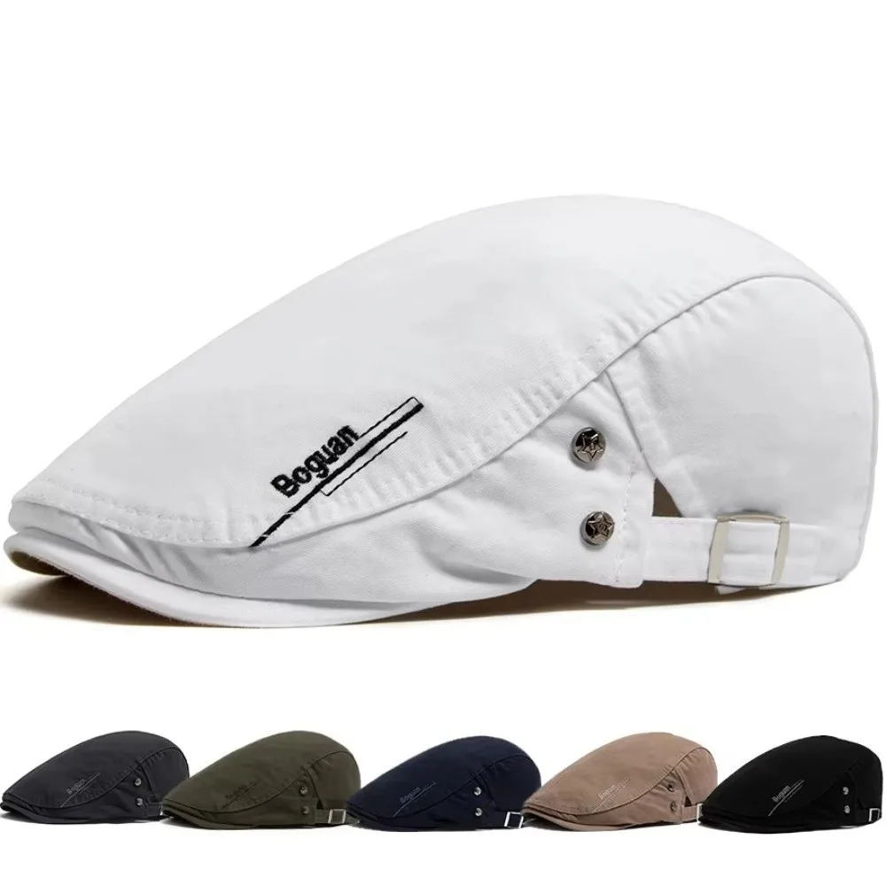 Retro Baumwolle Herren Baskenmütze Stickerei Atmungsaktive Newsboy Cap Verstellbare Outdoor Flache Visier Hut