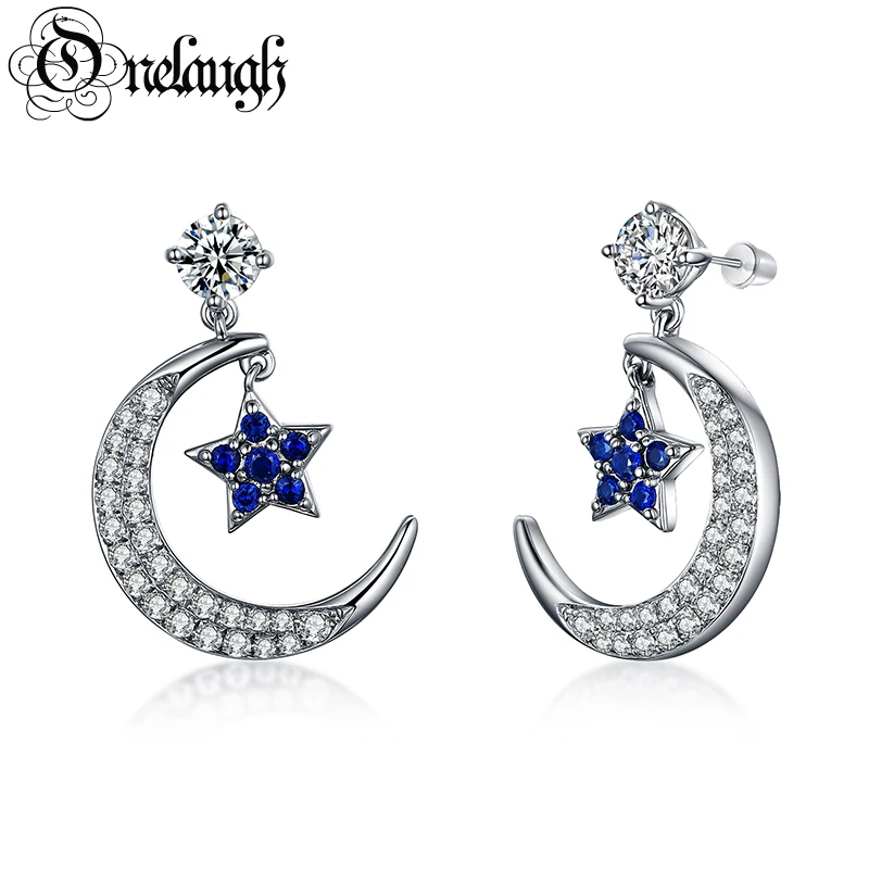 

Onelaugh Real 925 Silver Moon&Stars Diamond Stud Earrings for Women 1.0ct D Color x2, 64Pc Side Mossanite Sapphire Gems Jewelry