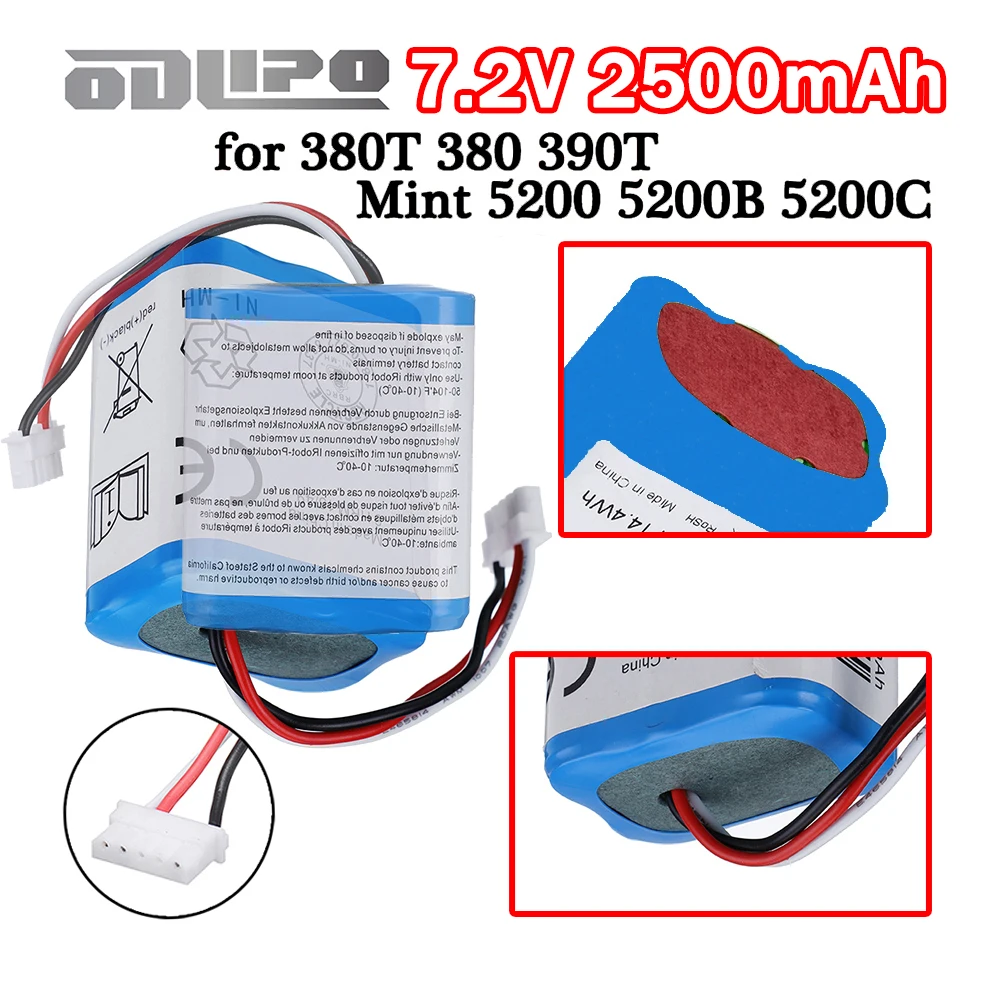 New Bateria Rechargeable 7.2V 2500mAh NI-MH Battery for iRobot Braava 380T 380 390T, Mint 5200 5200B 5200C 1PCS/2PCS