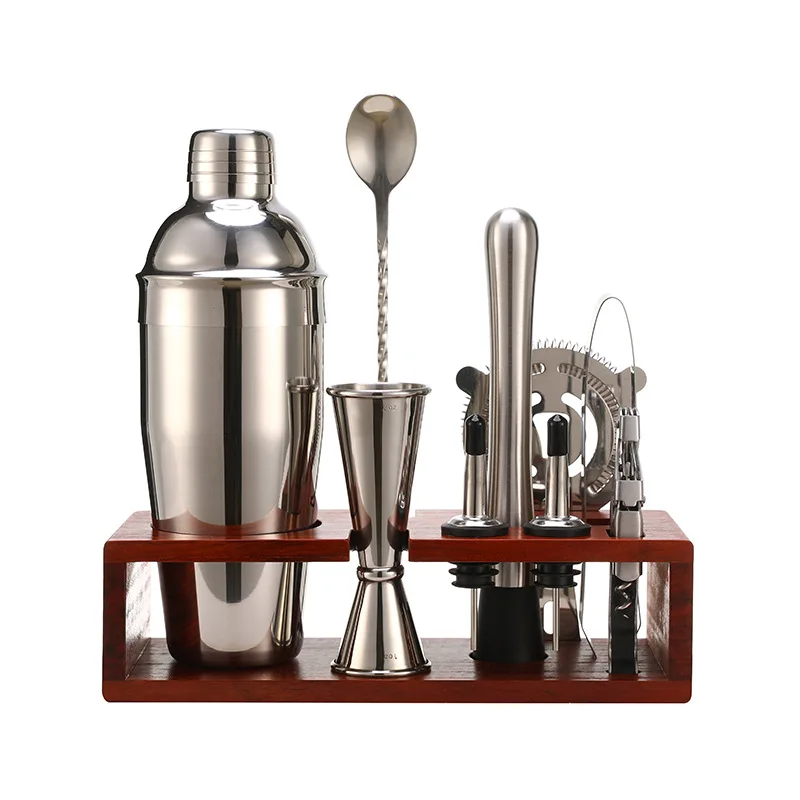 

Stainless steel thickened SUS304 material bartender set mahogany storage rack
