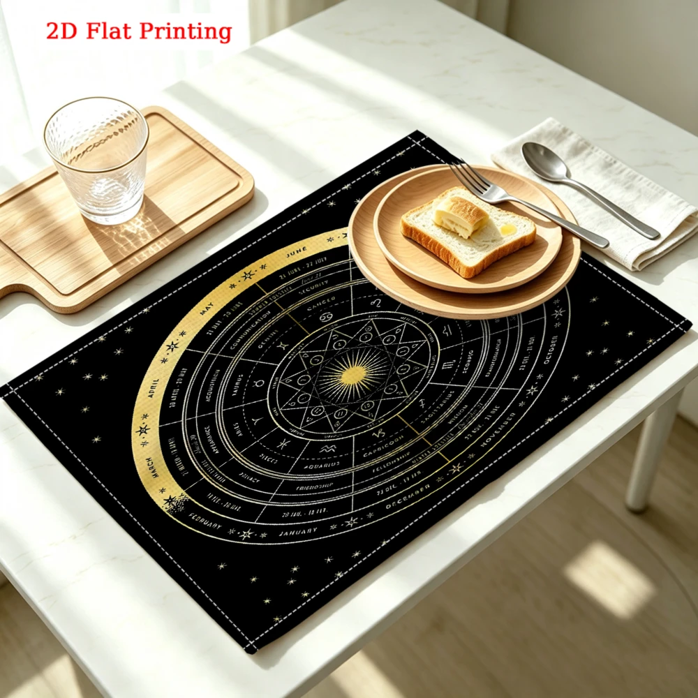 2Pcs Astrology Placemat Black Zodiac Constellation Table Mat Kitchen Dining Decor Protection 30X40Cm