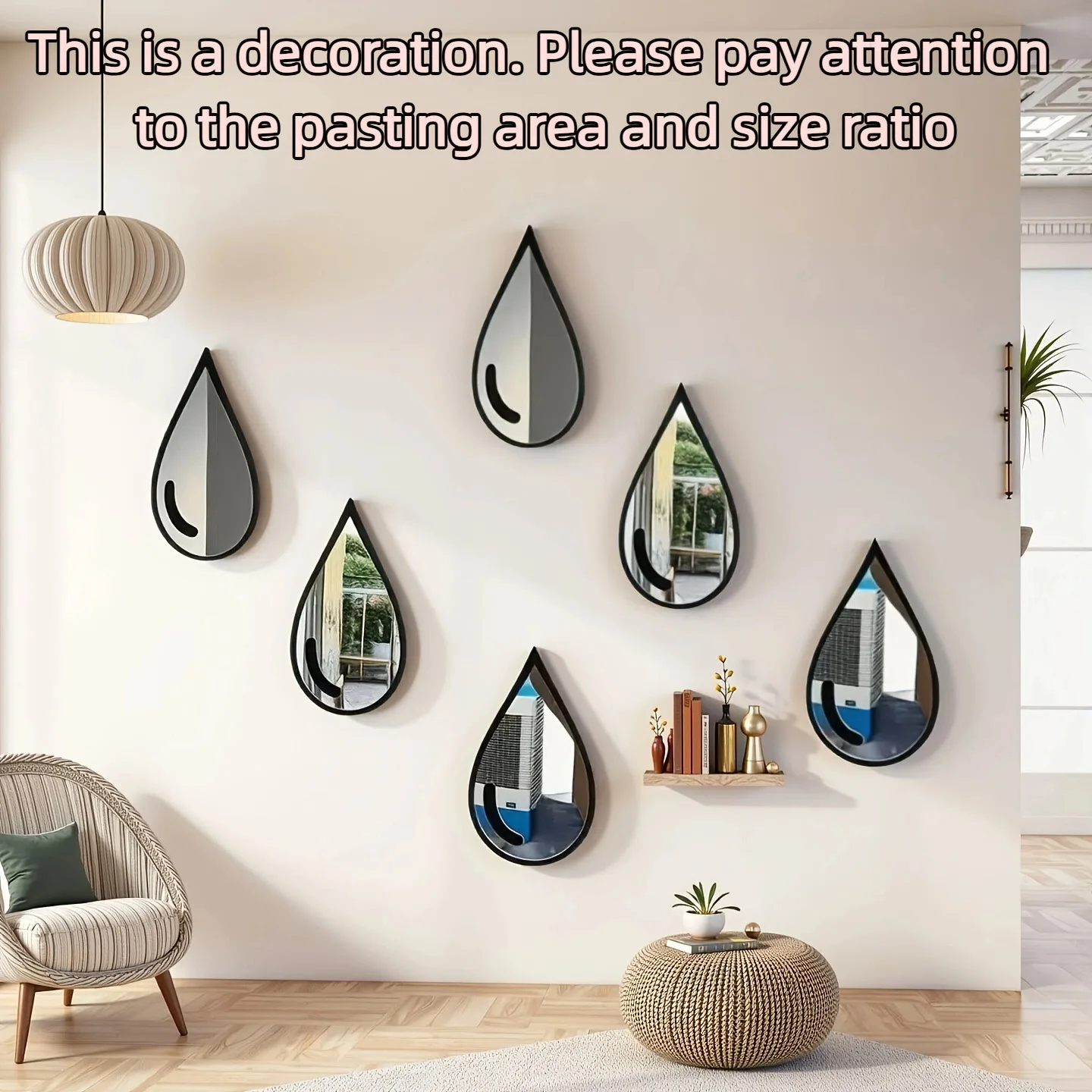 3-Piece Set/6-Piece Set/9-Piece Set, No-Drill Strong Adhesive Wall Mirror Stickers, Decorative Wall Mirror Stickers, Acrylic Mirror Wall Stickers, Teardrop-Shaped Artistic Design Mirror Stickers, DIY Wall Mirror Stickers, High-End Creative Decorative Wall Stickers, Suitable for Living Room, Bathroom, Home, Office, Various Room Types Available~