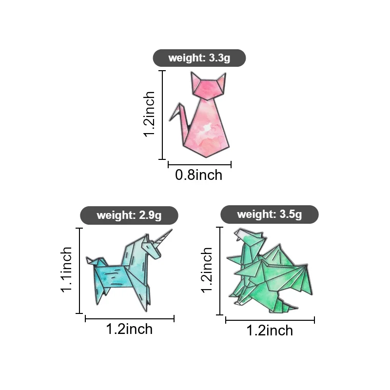 Origami Animals Colored Enamel Pins Hat Brooches Cat Dinosaur Hourse Badges Animal Dino Chic Jewelry Gift for Friends