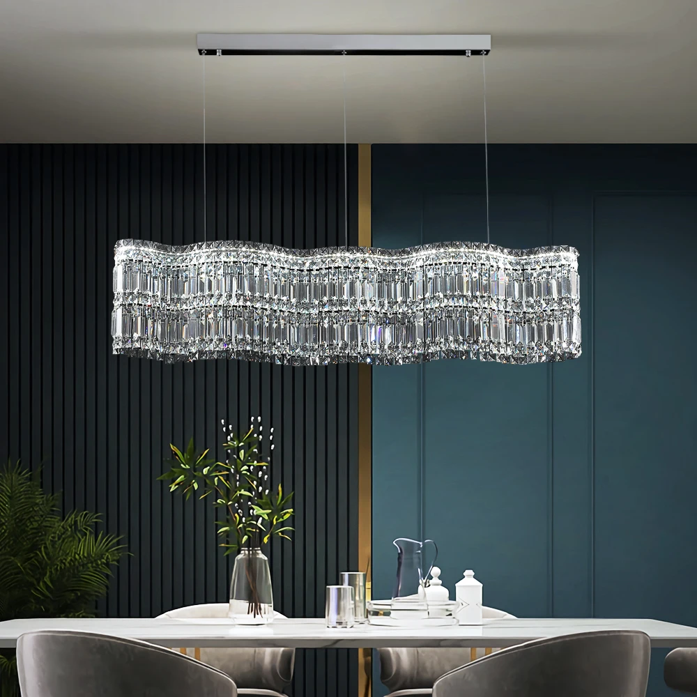 

Modern Crystal Chandelier For Dinging Room Led Creative Wave Design Indoor Lighting Luxury Home Decor Hanging Lamp Kitchen Light