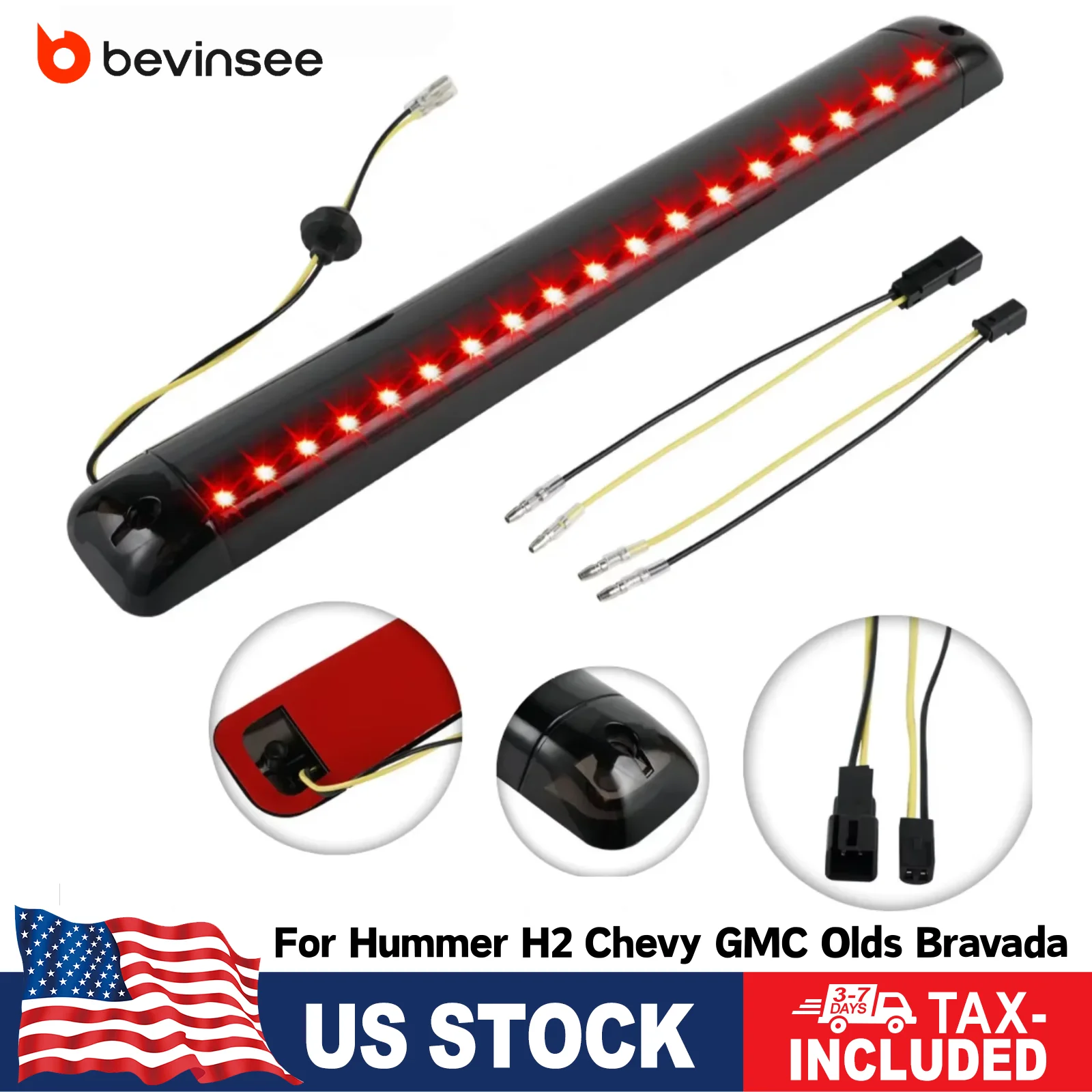 BEVINSEE LED Third Brake Light for Hummer H2, for Chevy Tahoe Suburban, for GMC Yukon Jimmy 18 LED High Mount Stop Light Bar 12V