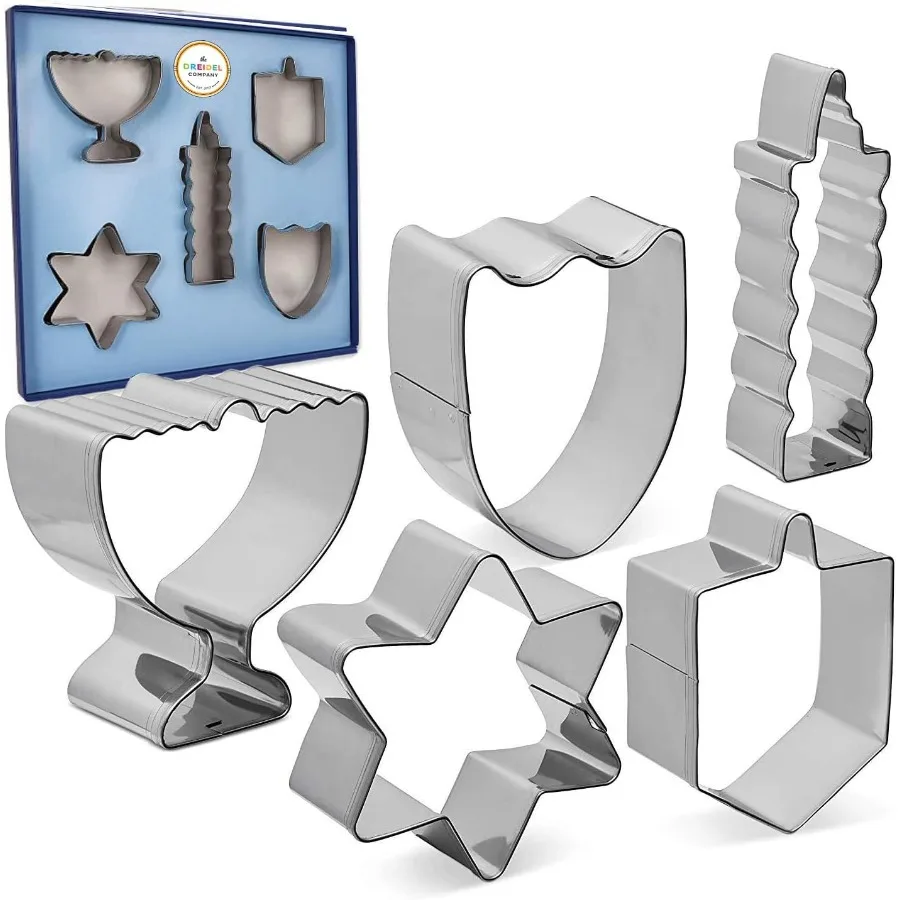 Cortadores de Hanukkah Ce de acero inoxidable, 5 cortadores de Hanukkah Menorah Dreidel Chanuka Candle Star Maccabee en forma de escudo, cortadores Ce individuales