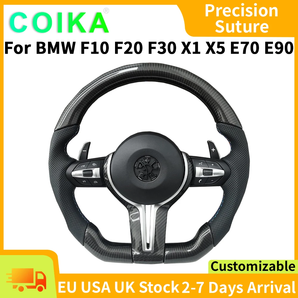 Carbon Steering Wheel For F20 F21 F10 F11 M3 F30 F15 F16 F25 M5 F06 F07 F12 E90 E90 X5 E70 E87 E81 Carbon Perforate Leather Stripe M Sport