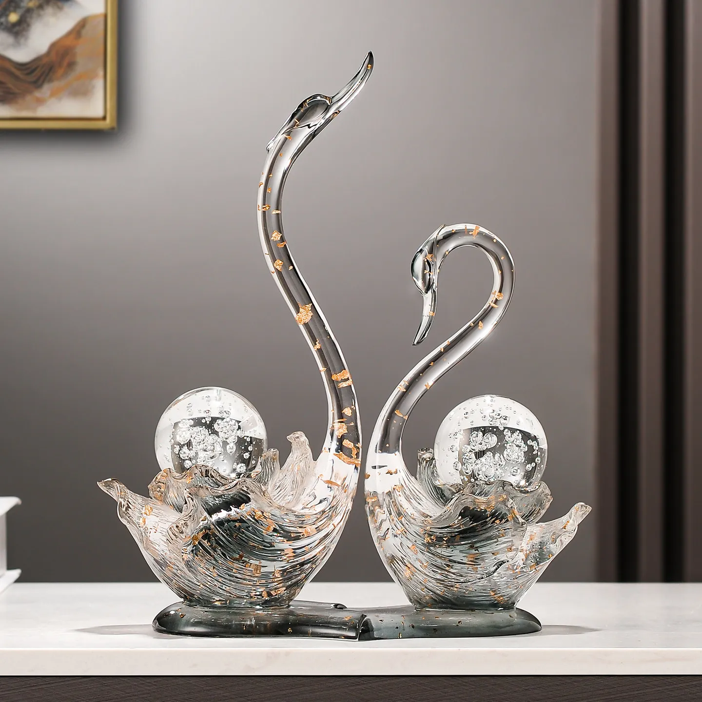 Swan Figurine Modern Minimalist Light Luxury Decorative Art Unique Figures For Home Living Room Bedroom TV Cabinet Wine Cabinet