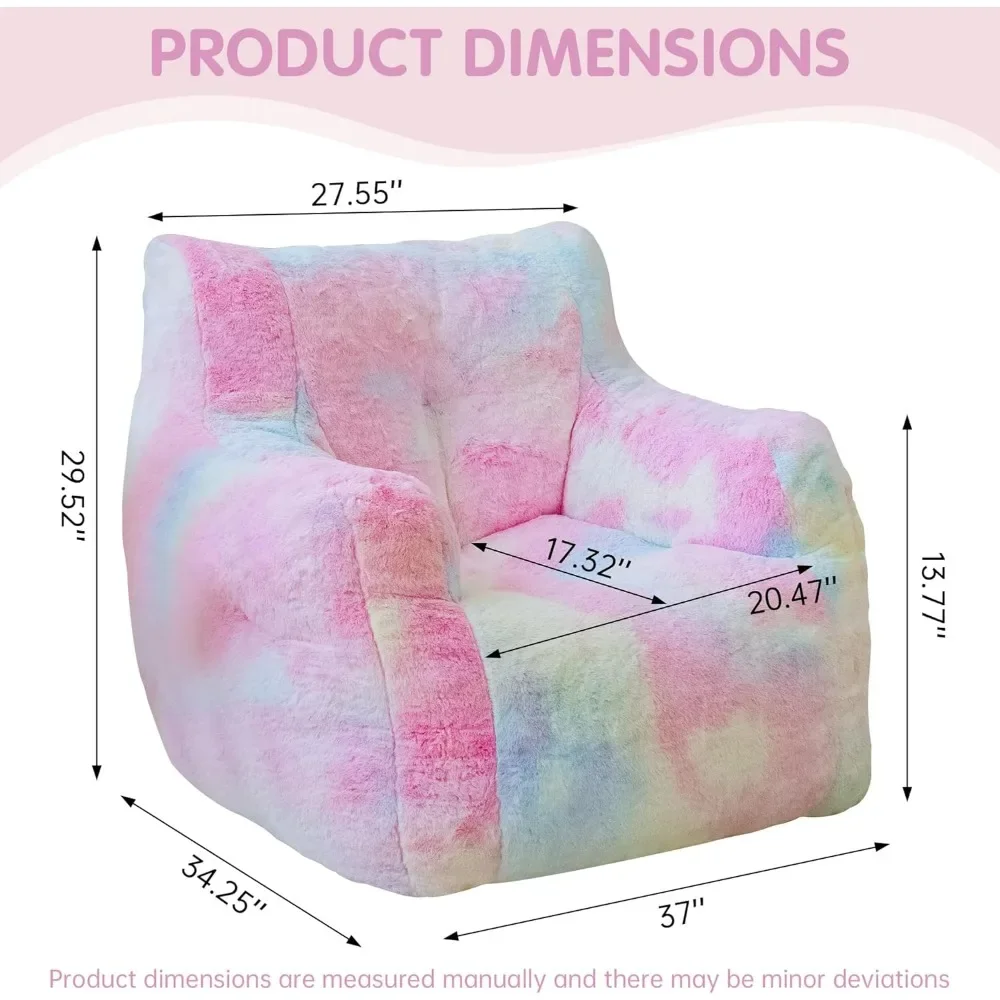 37 inch colorful giant bean bag, covered with artificial fur and sponge filling, pink, with handrails, bedroom, dormitory