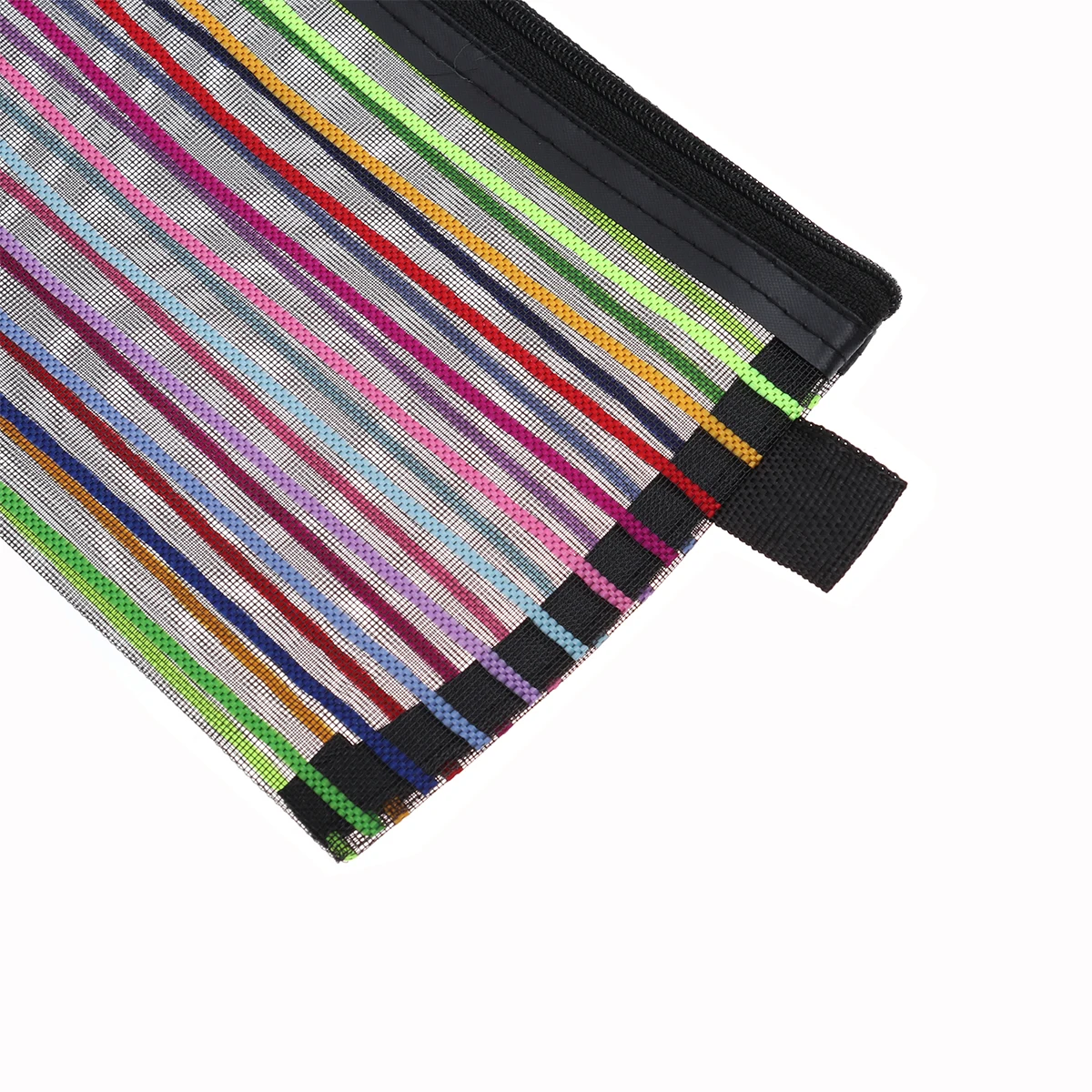 

12pcs Mesh Pencil Case Zipper Stripes Clutch Bag Student School Supplies Nylon Storage Organizer Folder