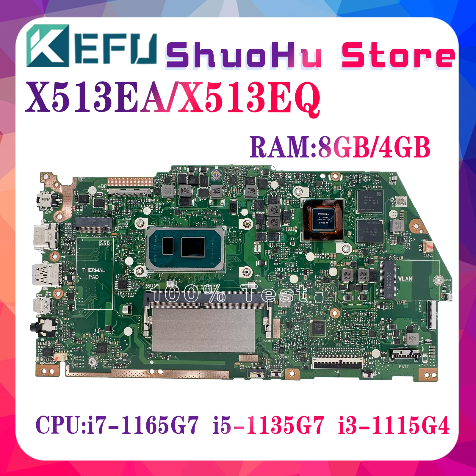 KEFU-placa base X513EA, X513EP, V50505EN, K513E, F513E, A513E, X513EQ, V5050E, V5050EA, para ordenador portátil, I3, I5, I7, 11 °, 8G, 4G-RAM, V2G/UMA