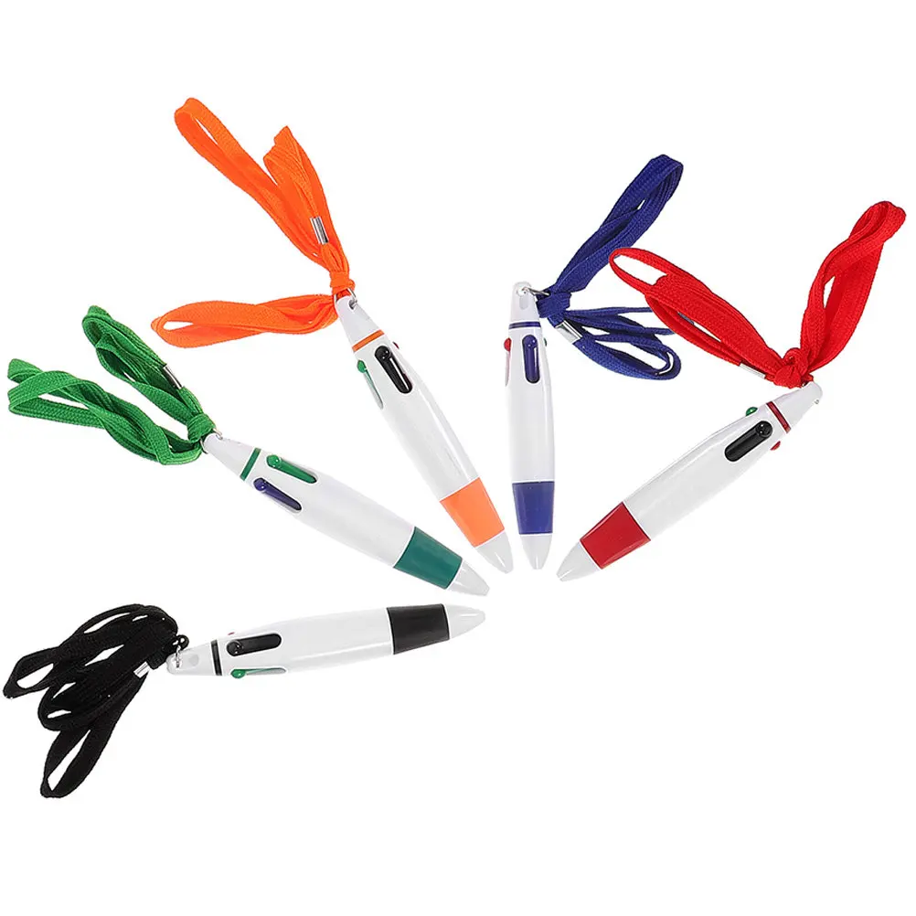 5Pcs Multi-Color Ballpoint Pens Retractable 4-Tip Click Pen Ergonomic PP Body Portable Lanyard Hanging Nurse Teacher Student