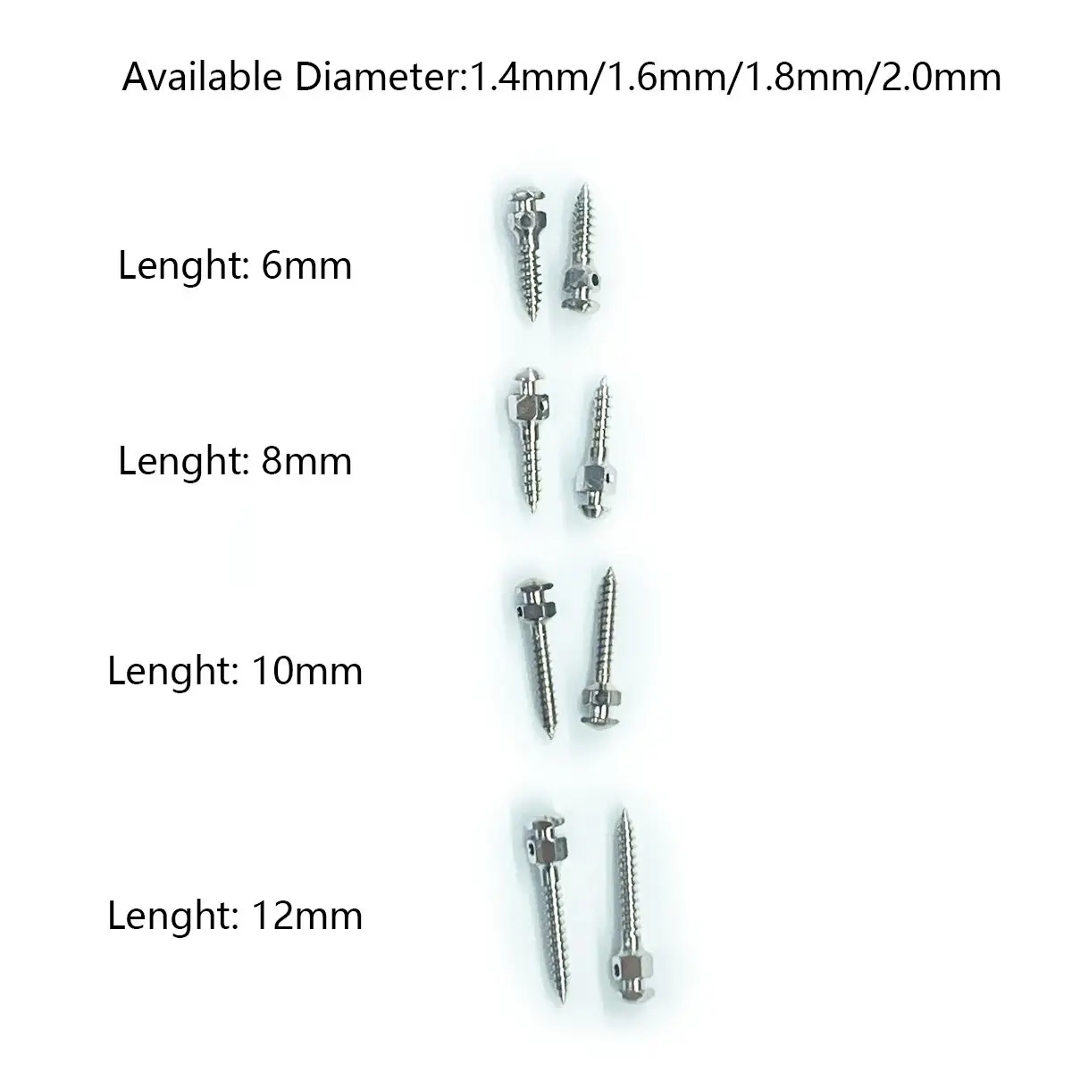 5pcs Dental Orthodontic Mini Implant Micro Screws Titanium Alloy Implant Screwdriver Screw 1.4/1.6/1.8/2.0mm x 6/8/10/12mm