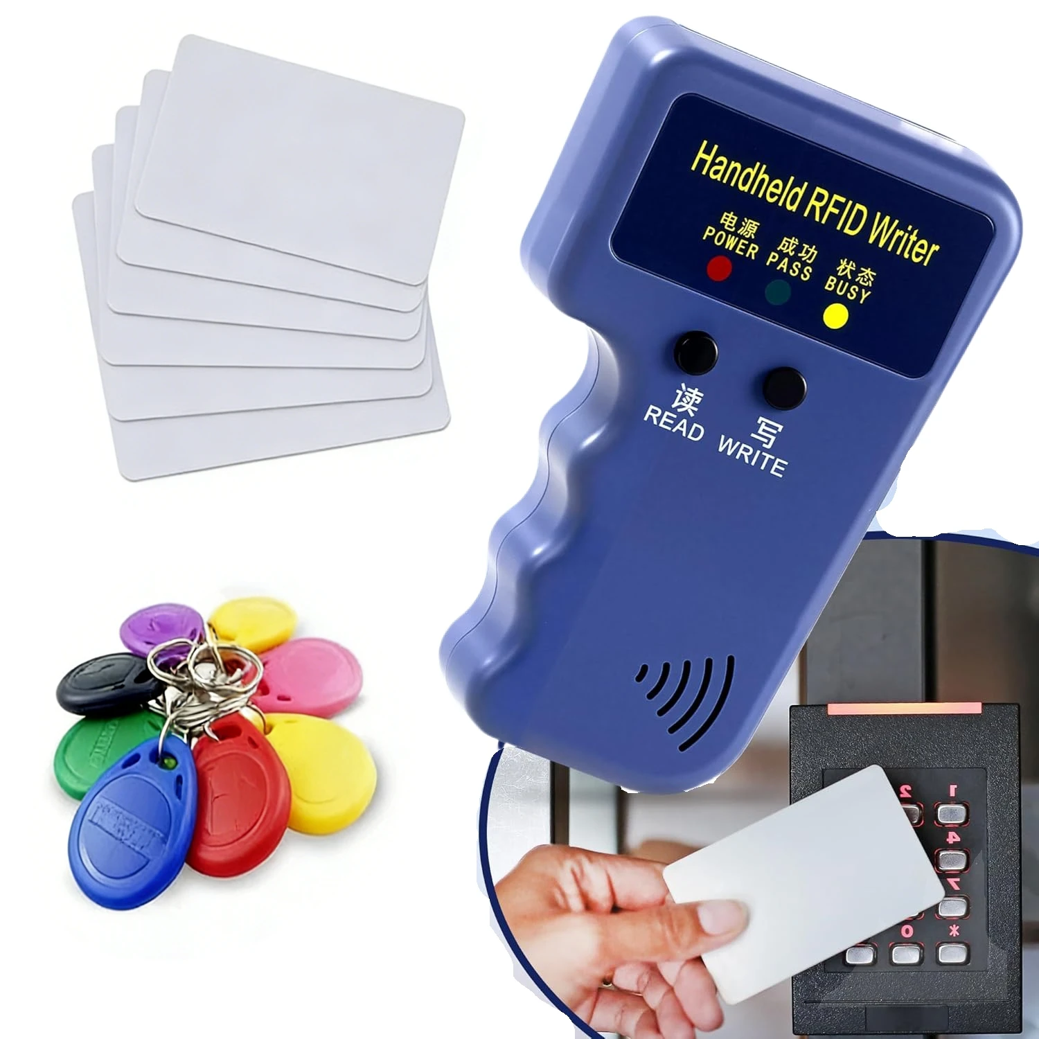 

125KHz RFID Handheld Writer Duplicator Copy EM4305 T5577 Rewritable Read EM4100/TK4100 ID Keyfobs Tag Card Fast Shipping