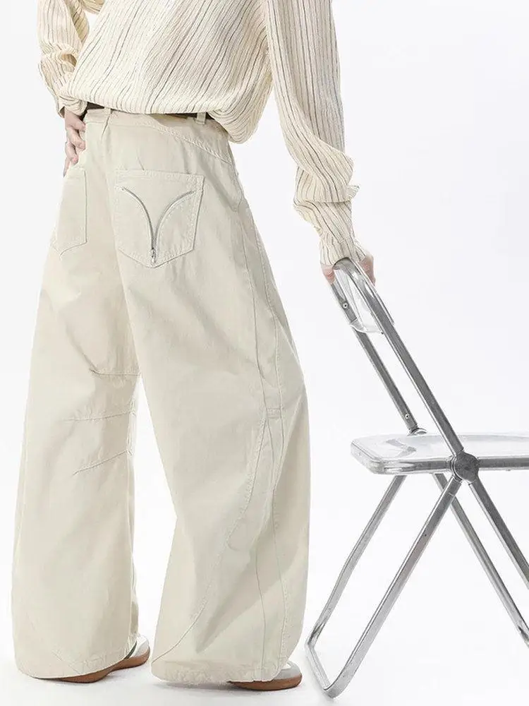 

Ретро-джинсы унисекс в американском стиле, широкие брюки-карго, бежевые, деконструированные, рабочие, повседневные, прямые, свободного кроя