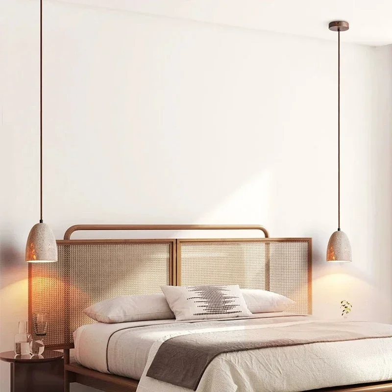 Led Chandelier Small Stone Pendant Lamp Bedroom Bedside Cream Style Hanging Light Restaurant Shop Home Room Warm Decoration
