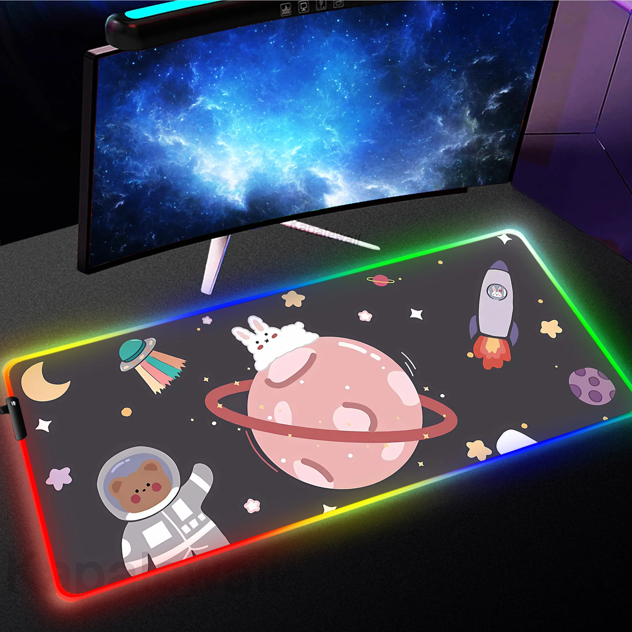 

Astronaut Cute RGB LED Mousepad Gaming Mousepad Gamer Speed Accessories Keyboard Pads Computer Mouse Pad Large Mouse Mat XXL