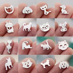 3Pcs/Lot Mini Cute Cat Dog Pet Charms Fit DIY Tassels Bracelets Necklace Stainless Steel Pendant for Jewelry Making Accessories