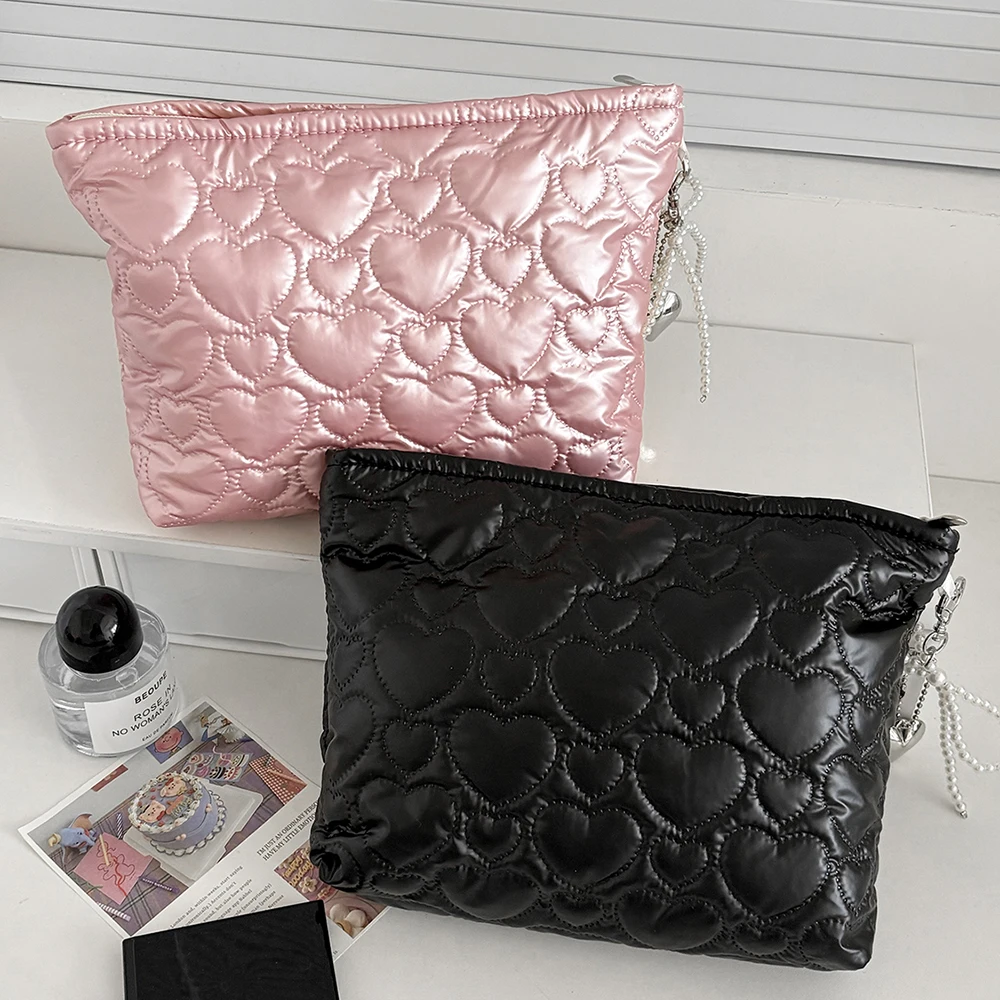 Wholesale Luxury Heart Waterproof Women Makeup Bag Handbag Travel Cosmetic Toiletry Storage Pouch Elegant Square Zipper Bag