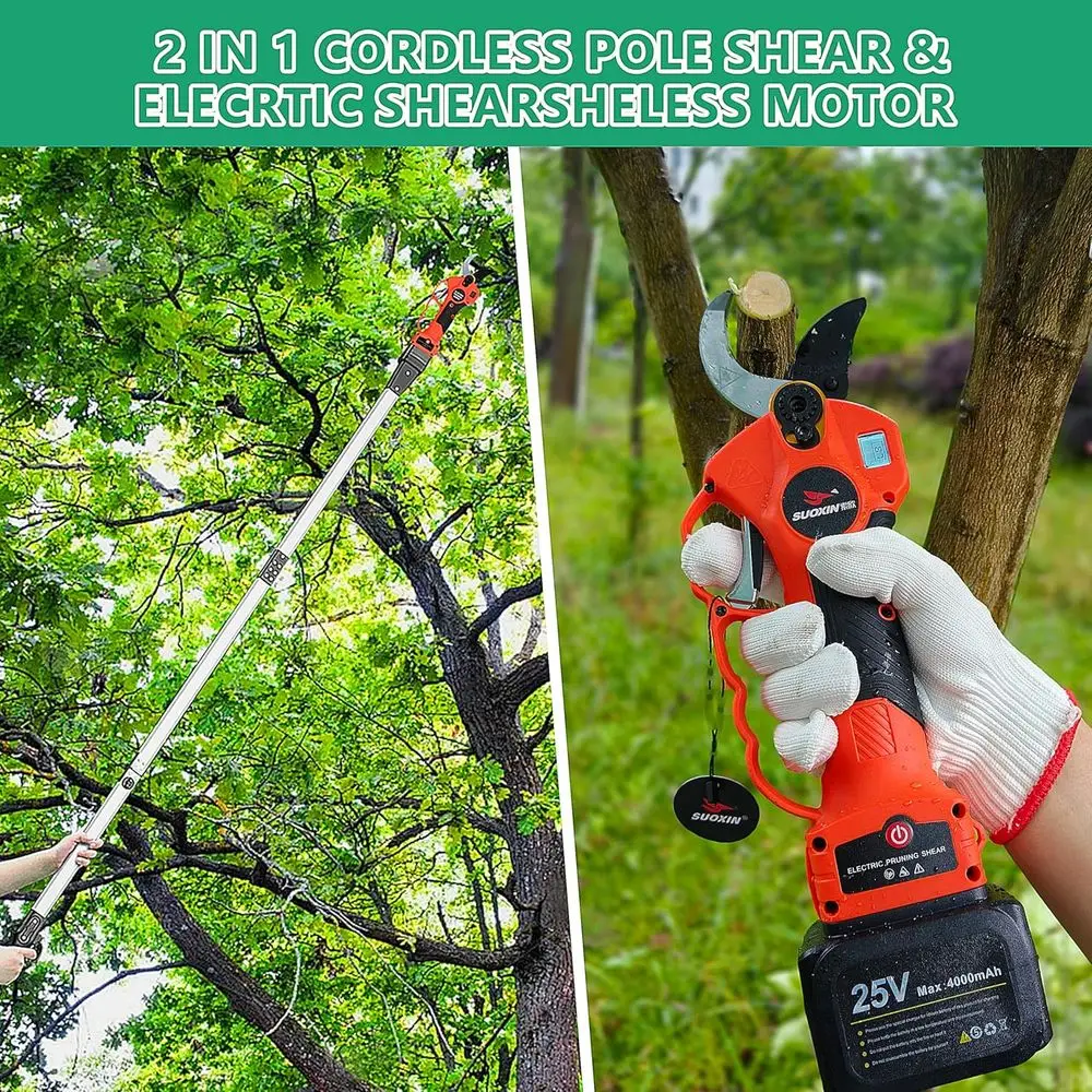 Cesoie elettriche da potatura a palo senza fili, tagliaerba portatile e telescopico 2 in 1 con asta di prolunga pieghevole da 6,2 piedi, lama SK5,1.