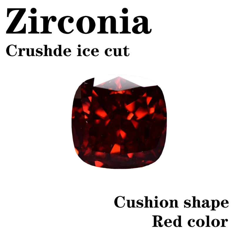 Kubisches Zirkonium, Crushed-Ice-Schliff, quadratische Kissenform, rote Farbe, 5A+-Qualität, CZ, 4K-Schliff, hochkarätiger Diamant – Detail 11