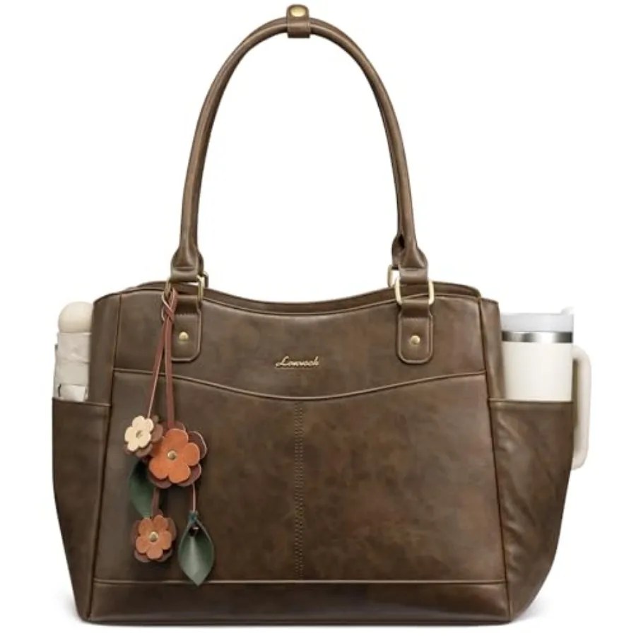 

LOVEVOOK Laptop Bag for Women Leather Vintage Work Tote Bag Computer Office Teacher Bag with Large Cup Holder