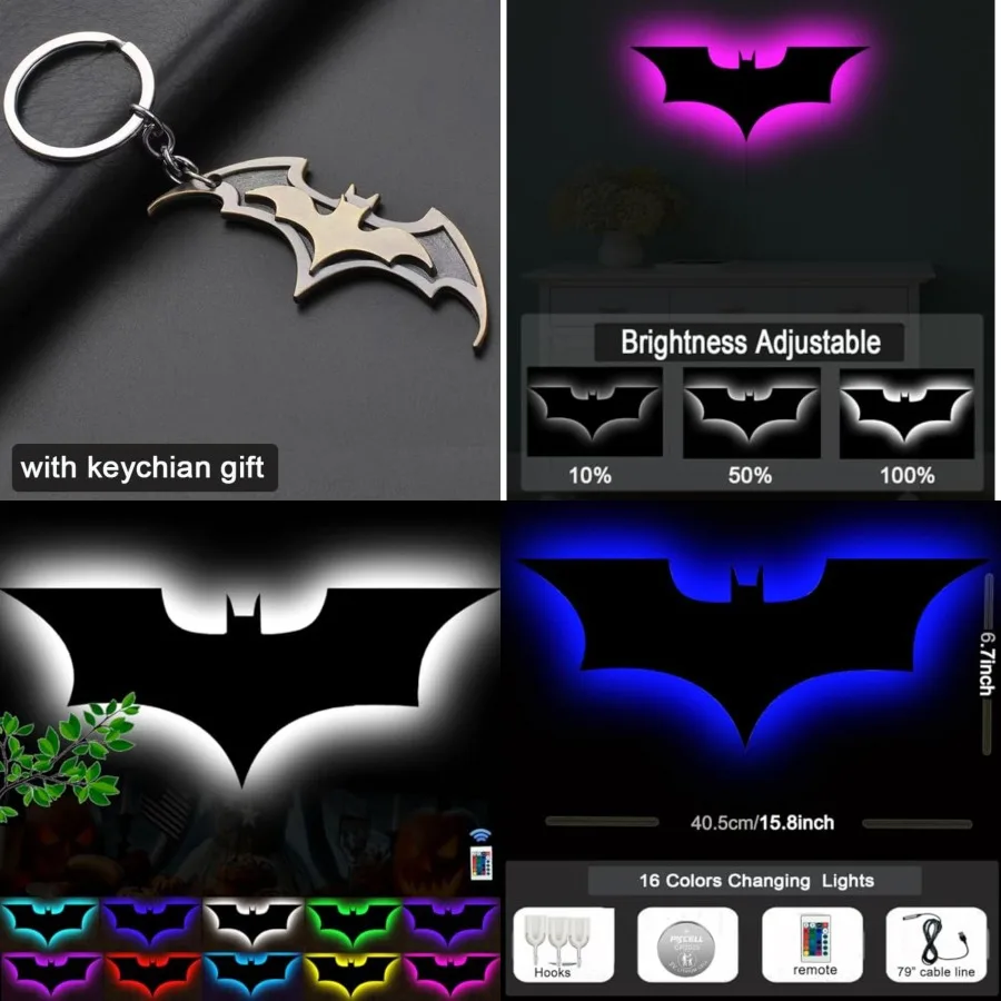 Bat Lamp Neon Sign LED Bat Signal Night Light 16 Colors Adjustable Man Cave Party Home Bedroom Christmas Halloween Decoration L