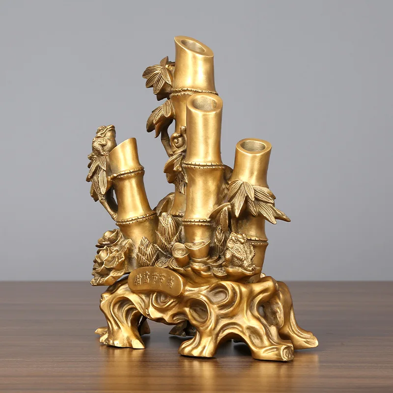 Brass bamboo ornaments are getting taller and taller, handicrafts, living room TV cabinet decoration, store opening Joe gifts