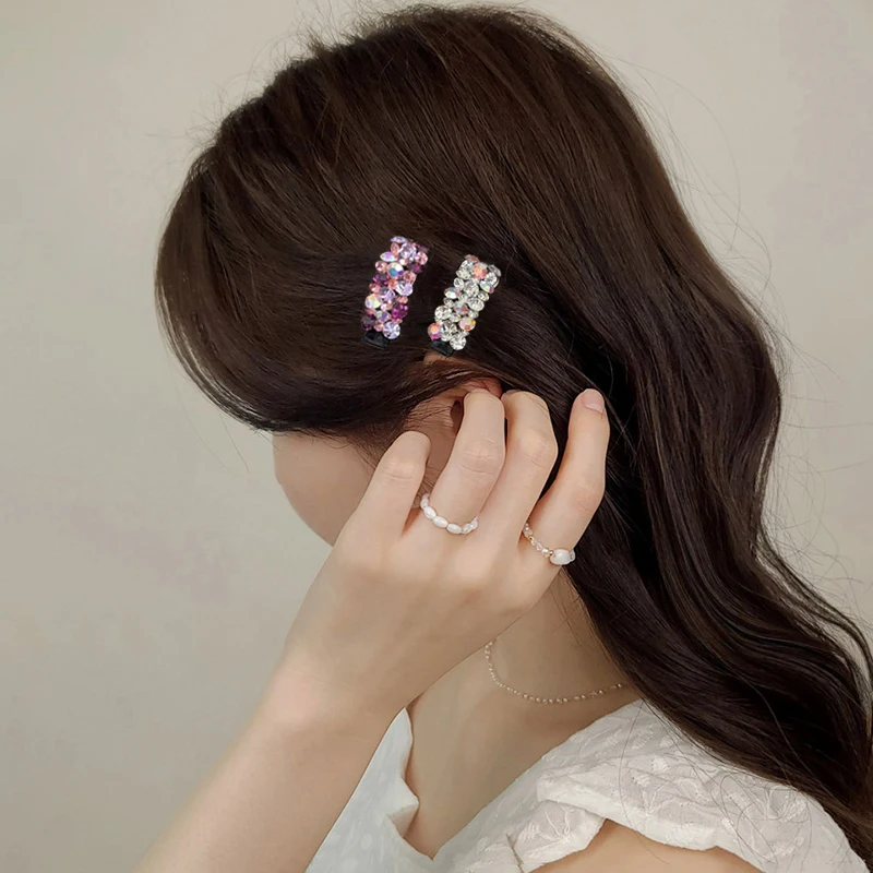 Dongdaemun, South Korea, super shiny colored rhinestone small size, side notch, duckbill clip, French exquisite broken hair clip